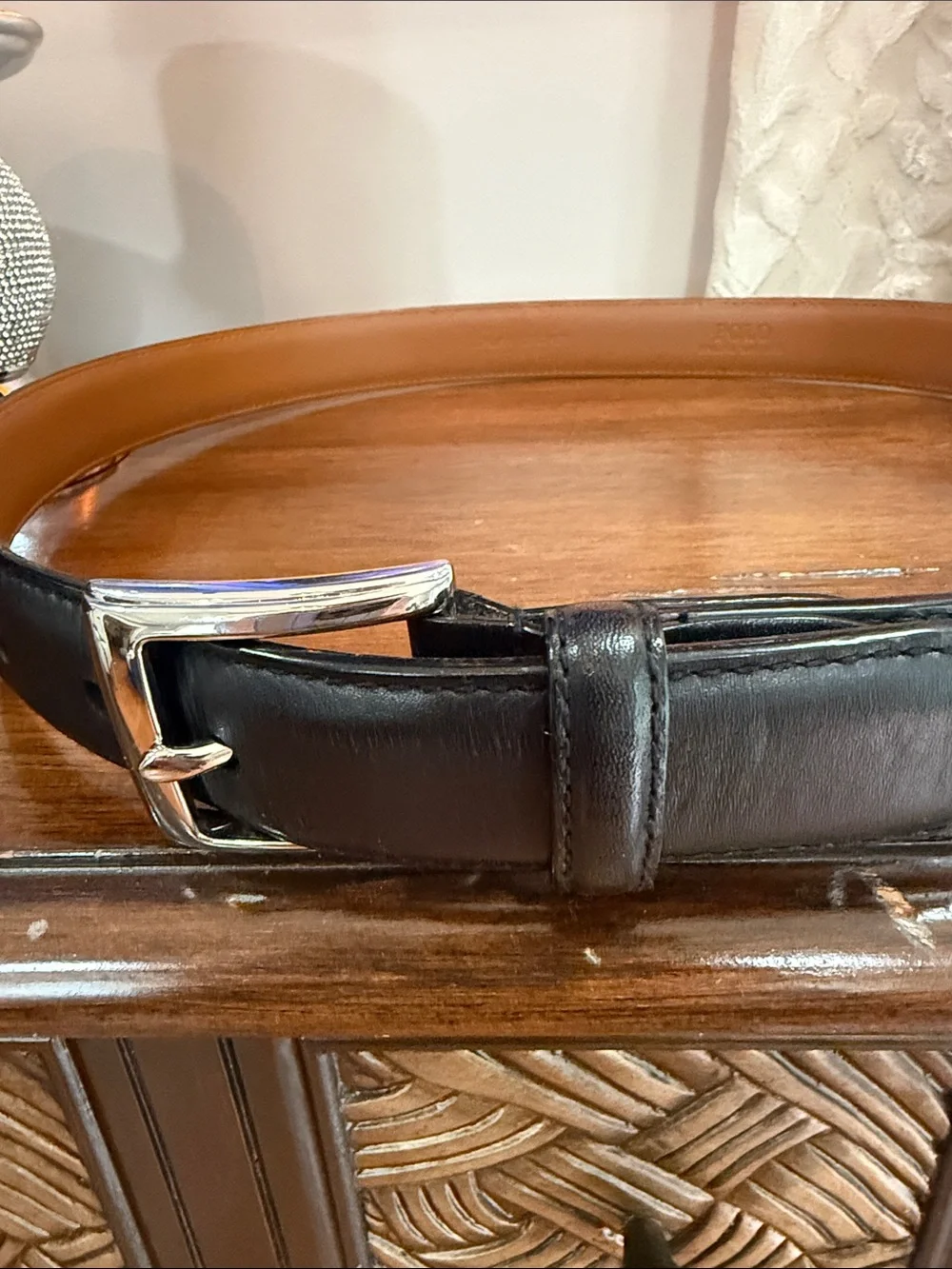 Polo Ralph Lauren Black Genuine Leather Dress Belt Silver Buckle Size 34